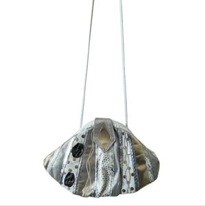 Vintage 80's Samir Leather Handbag Clutch Snake Pattern Snap Closure White Gold